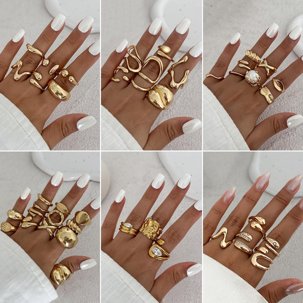 Landscape Water Droplets Hug Open Ring, Liquid Metal Pleated Irregular Crossed Ring