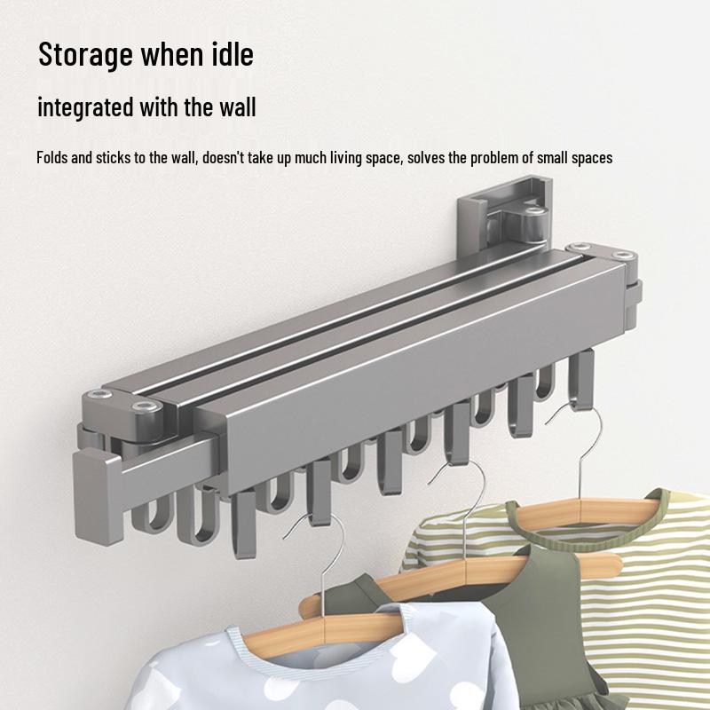 Wall-Mounted Retractable Aluminum Clothes Drying Rack for Balconies and Dorms