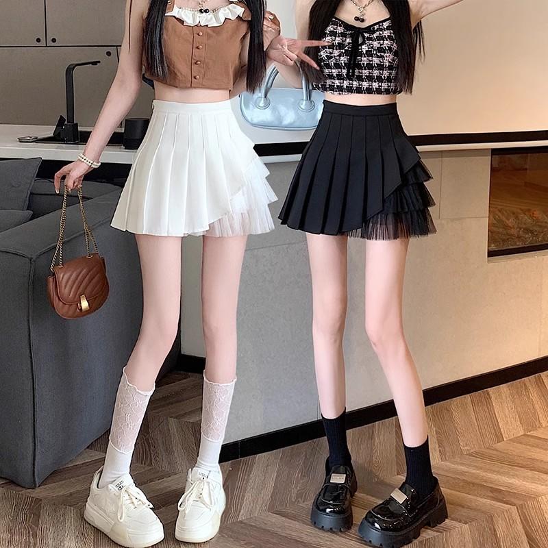 Polyester Pleated Mini Skirt For Women With Mesh Fabric Summer Fashion For Streetwear