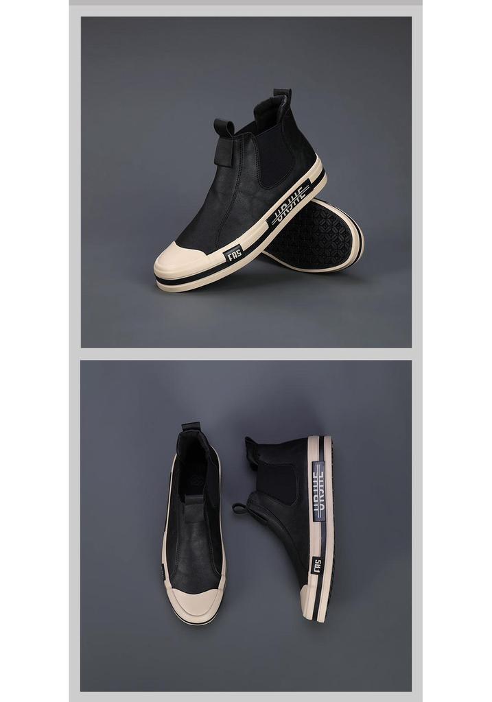 Men's Spring Leather Slip-On High-Top Shoes: Breathable, Versatile, and Trendy Casual Footwear.