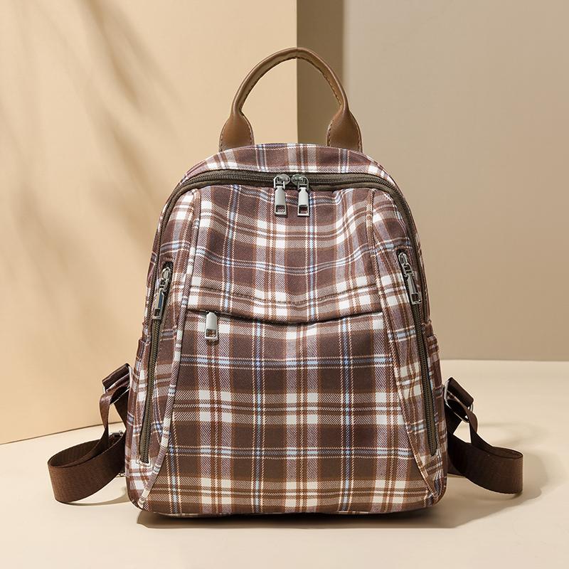 Campus Retro Plaid Backpack Junior Senior High School Student Schoolbag Girls Large Capacity Class Book Bag