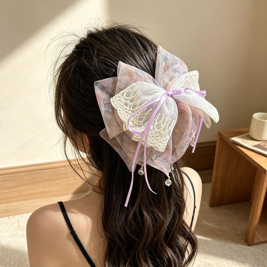 Polka Dot Bow Claw Clip: Elegant Women's Hair Accessory