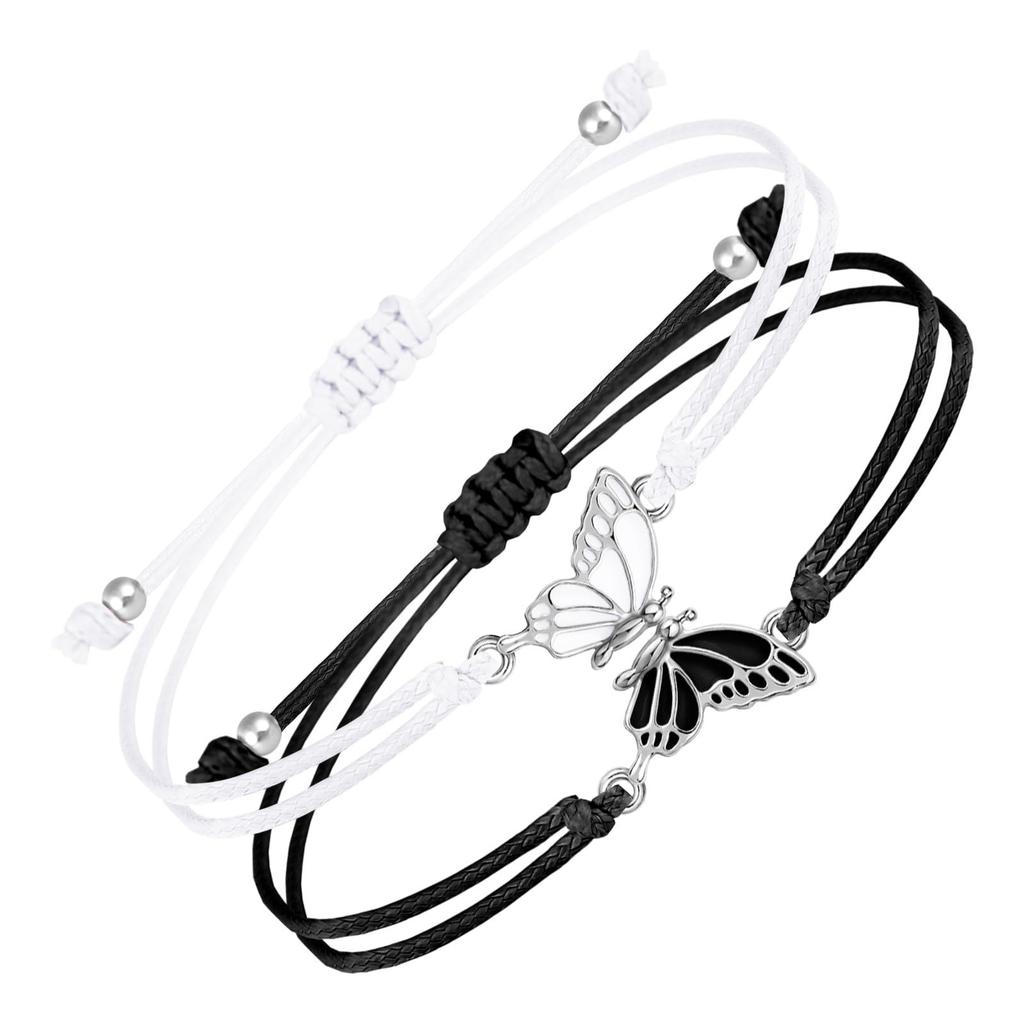 Pack Of 2 Butterfly Friendship Bracelets for Girls and Couples Handmade Braided Rope Matching Handchain Handmade Jewelry
