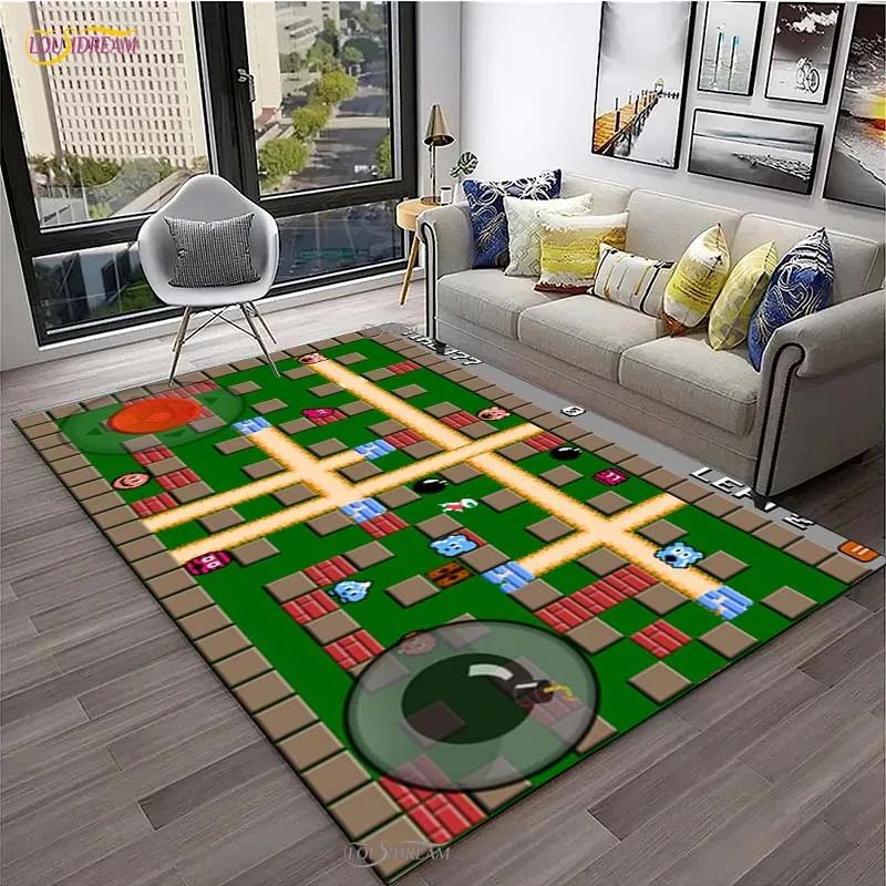 Retro Bomberman Game Playing Carpet for Living Room Bedroom Area Rug Kitchen Un-slip Floor Mat Alfombra Birthday Gift Poster Mat