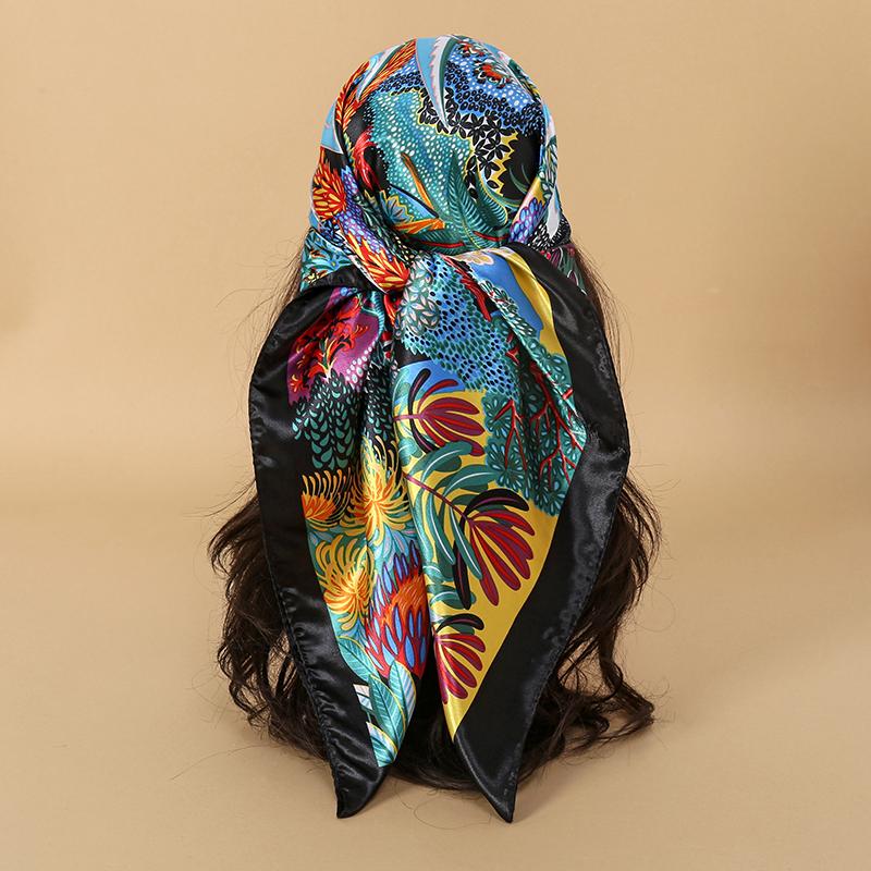 90x90CM Square Scarf New Luxury Design Popular Silk Style The Four Seasons Scarves Women Sunscreen Beach Kerchief Hijab