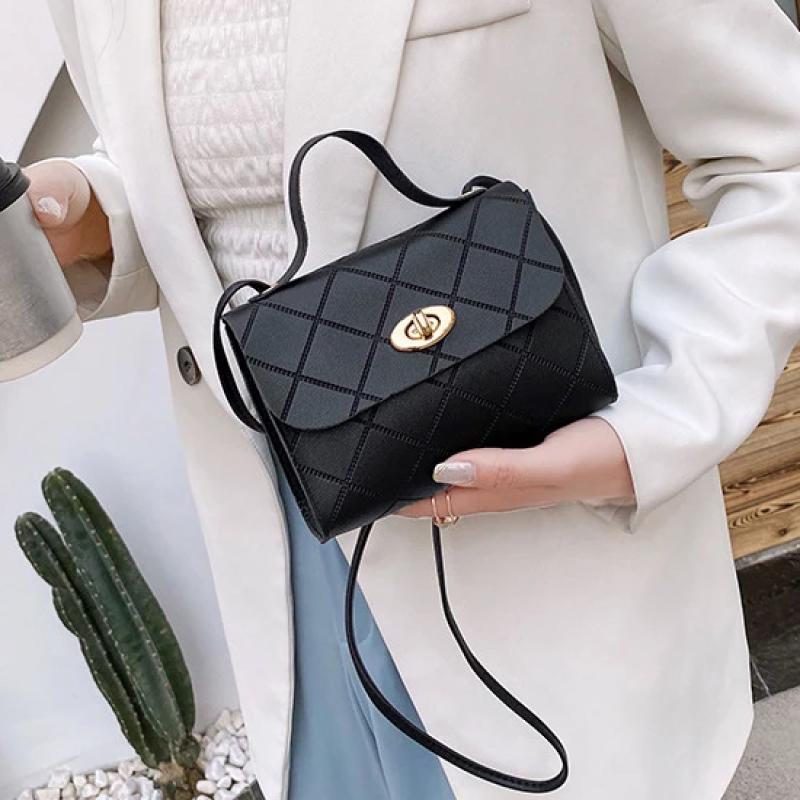 Women's Fashion Crossbody Bag Striped Small Square Bag Trendy Lingge Korean Handbag for Women Purses and Handbags
