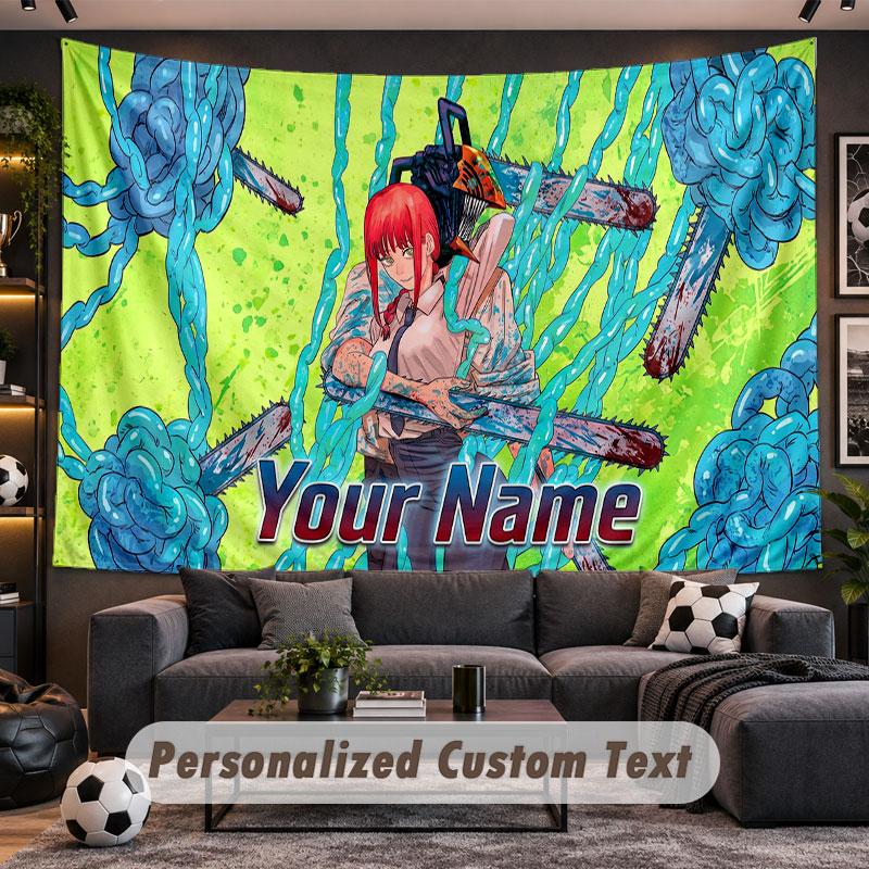 Wall Hanging Tapestry Custom NameChainsaw Man Pattern Personalized Printed Fabric Wall Decor
