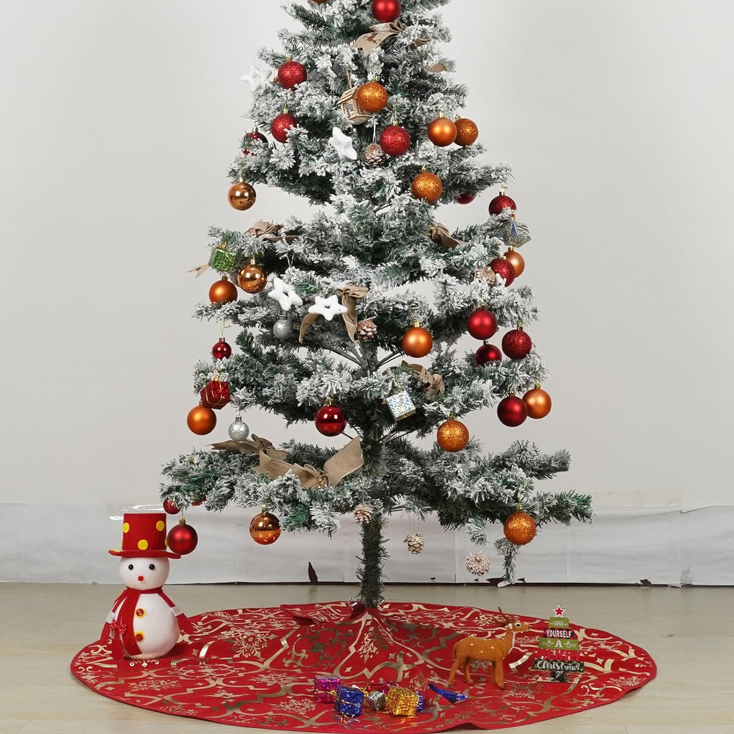 

3E домашняя юбка для рождественской елки, красная юбка для елки, круглая рождественская елка, украшение для елки, напольный коврик, жаккардовая снежинка для дома и улицы (122 см/48 дюймов) Round122CM красный