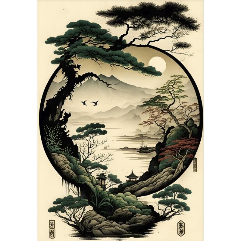 Retro Japanischer Kirschblüten Sakura Tempellandschaft Poster Leinwand Malerei Wandkunst Bild Modernes Zimmer Heimdekor Cuadros