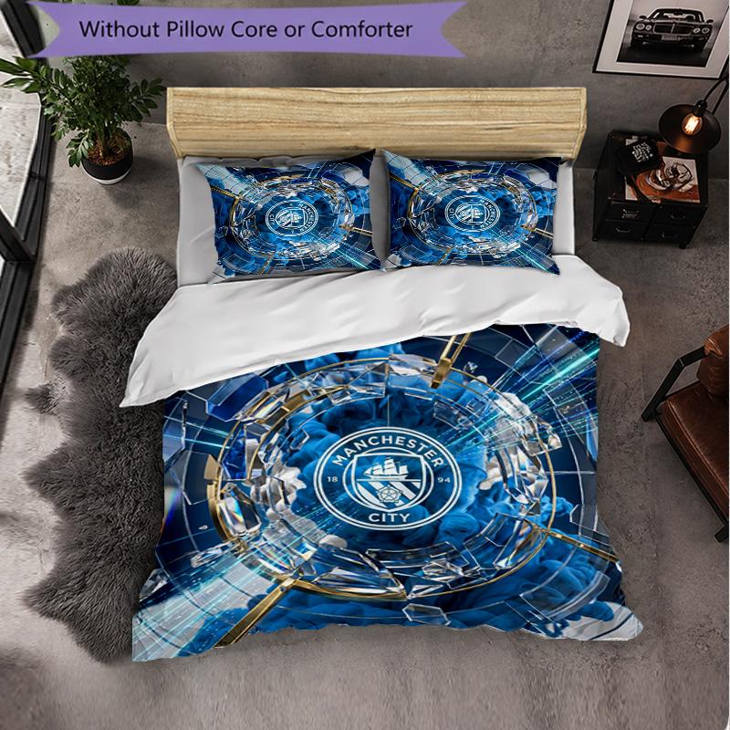 Set Lenzuola Manchester City Modello 3 Pezzi Morbida Copripiumino in Microfibra con Federe per Camera da Letto