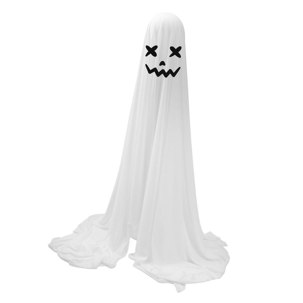 White Cloth Ghost Decor Adjustable Height Cute Unique Lighted Fabric Ghost with String Light for Party Porch Yard Home