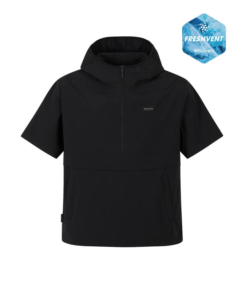 DISCOVERY EXPEDITION Uni Freshvent Lightweight Woven Training Short Sleeve Hooded Anorak (Black)