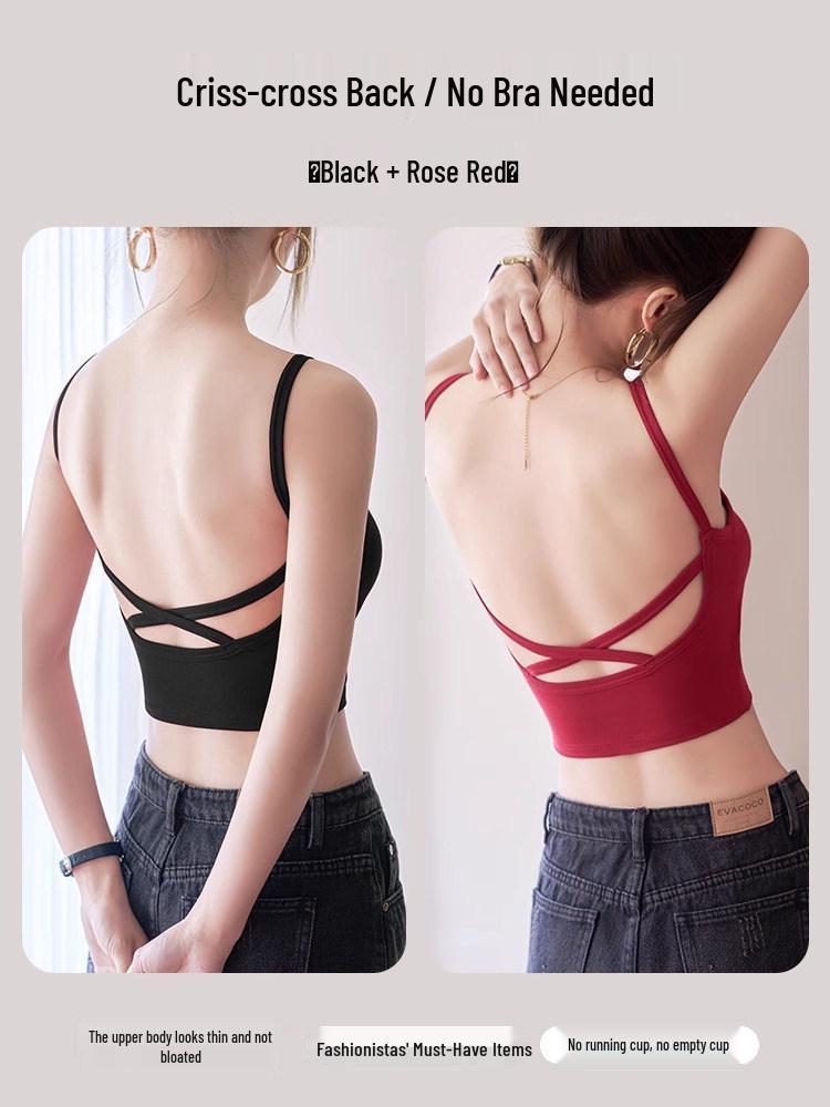 Women's American-Style Spaghetti Strap Vest with Chest Pads - Summer Lingerie Bra Top & Sleeveless Base Layer