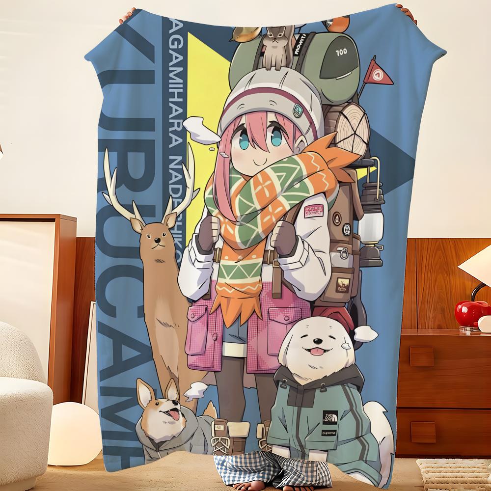 Anime L-Laid B-Back C-Camp Throw Flannel Throw Blanket, Lightweight Cozy, Durable Washable Cute Cool