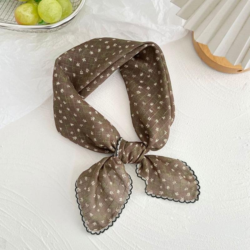 Silk scarf new retro literary cotton and linen square scarf decorative scarf floral headscarf headband multi-purpose scarf small shawl