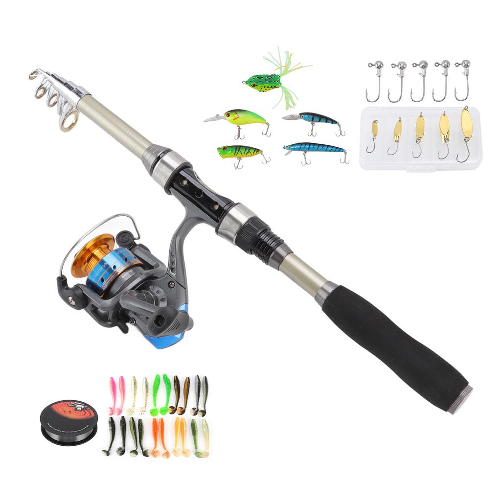 Fishing Pole Kit Carbon Telescopic Portable Durable Lure Rod Set with Fishing Reels Fish Bait for Beginner Professional