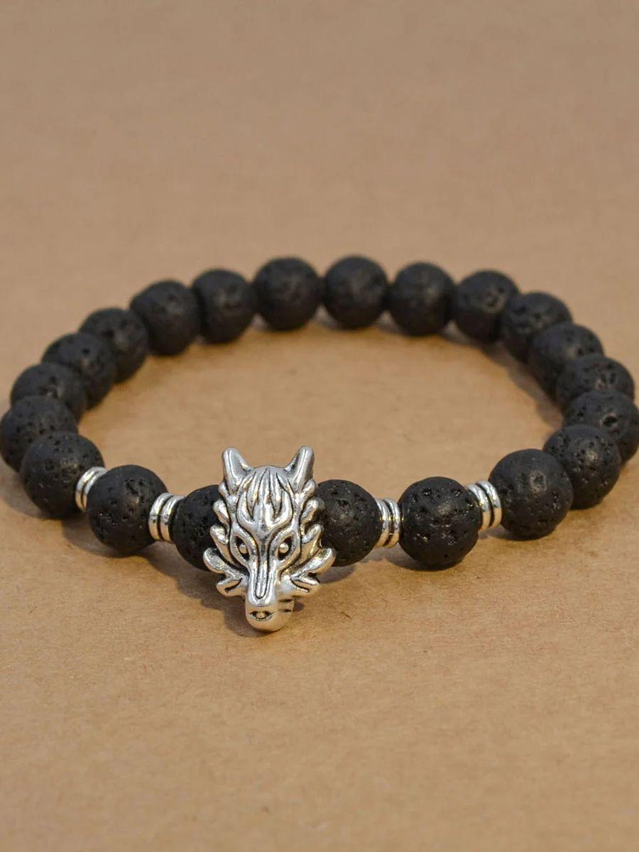 

1 шт. Мужской модный трендовый эластичный браслет из бусин с головой волка, аксессуары, повседневный, подходит для свиданий, вечеринок, фестивалей, подарки-ZT449