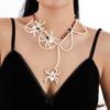 Halloween dark goth crystal spider necklace punk exaggerated imitation pearl beaded collarbone chain