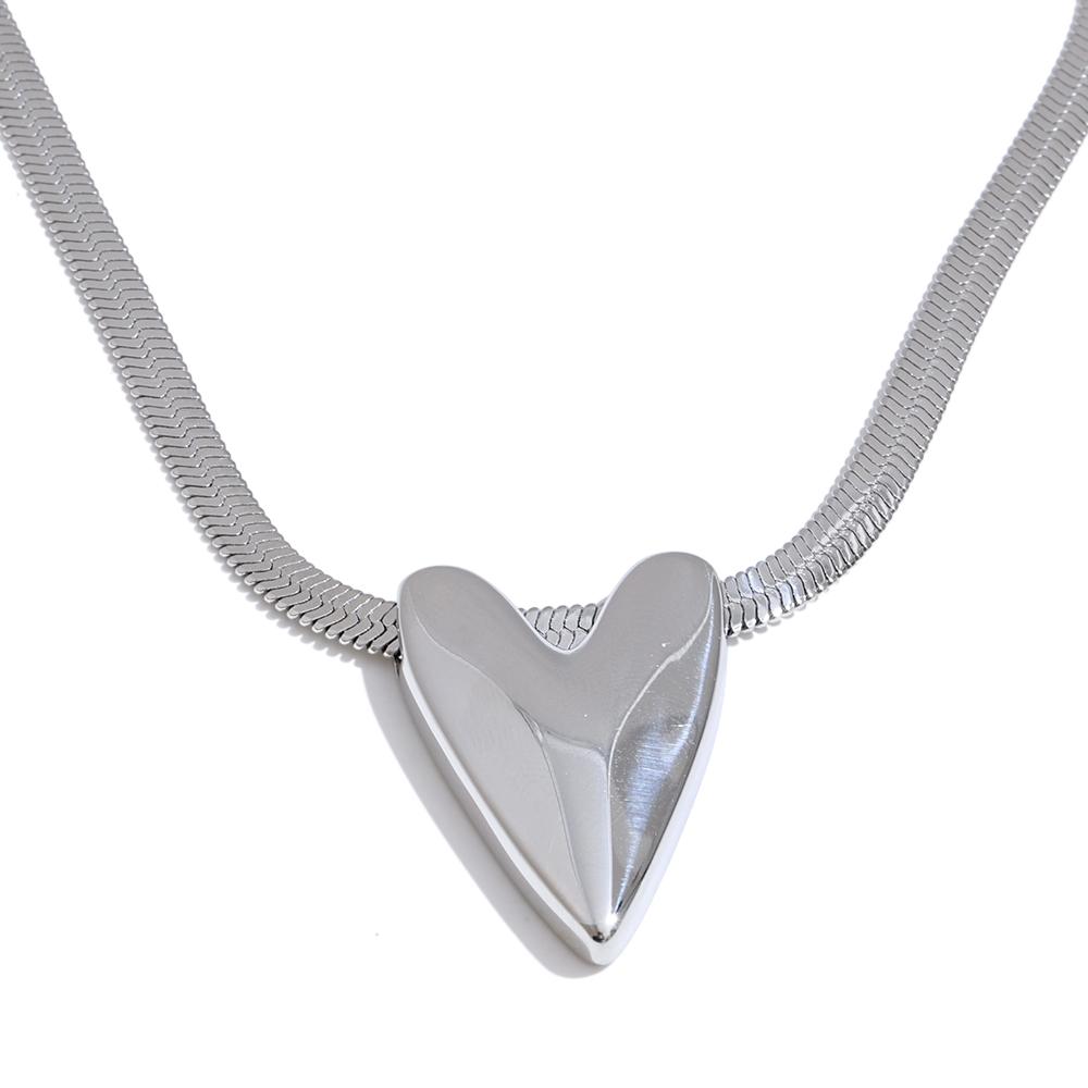 NiNice Stainless Steel Heart Shaped Pendant Metal Romantic Necklace Waterproof Fashionable Trendy Personalized Jewelry