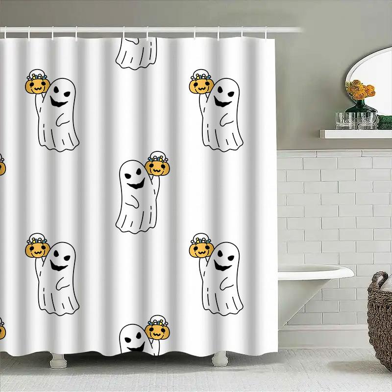 

1Pccute Ghost Shower Curtain With Smiling Ghosts And Pumpkins Halloween Decor For Bathroom Kids Room W60H190(CM)-1 Pcs
