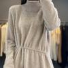 High-Neck Pure Wool Drawstring Sweater - Women's Autumn/Winter Loose Cashmere Knit