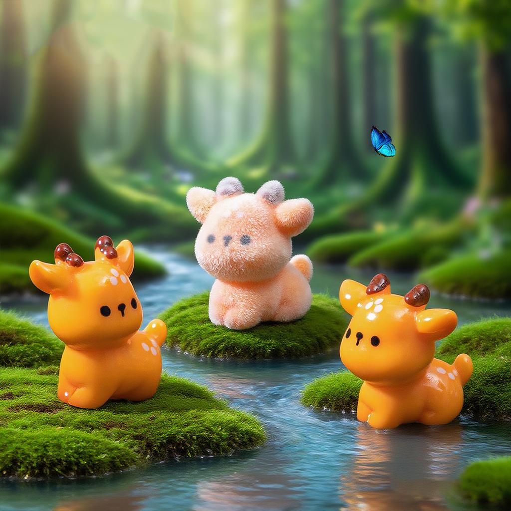 4PCS Cute Plush Deer Figurine Model DIY Kawaii Decoration Accessories Gardening Farm Landscaping Small Ornaments