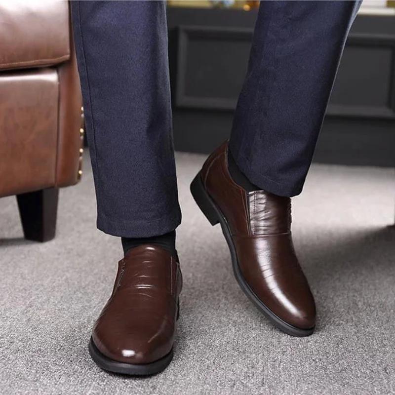 Social Shoe for Men Business Leather Casual Dress Shoes Man Official Black Gentleman 39 Elegant and Classic Suit Office Footwear