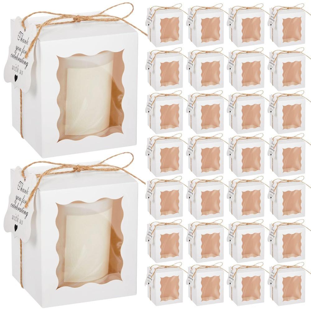 

20 шт. коробок для сладостей с подарочной коробкой для свечей в окне с биркой и бечевкой, подарочная упаковочная коробка для 4-10 унций, подходит для свадьбы, дня рождения, вечеринки, кружек, сувениров 20pcs белый