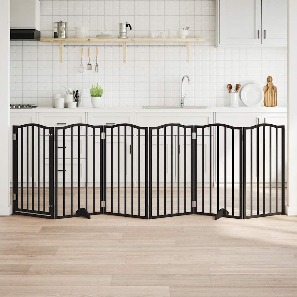 Vidaxl Foldable Dog Gate, With Door, 6 Panels, Black, 300 Cm
