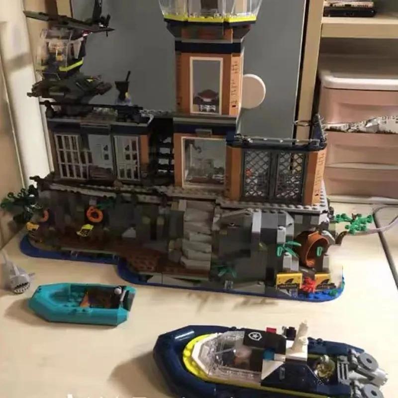 City Series 60419 Sea Prison Island Police Blocks With Speedboat, Moc Toy Gift For Kids Boys Girls Age 6-12