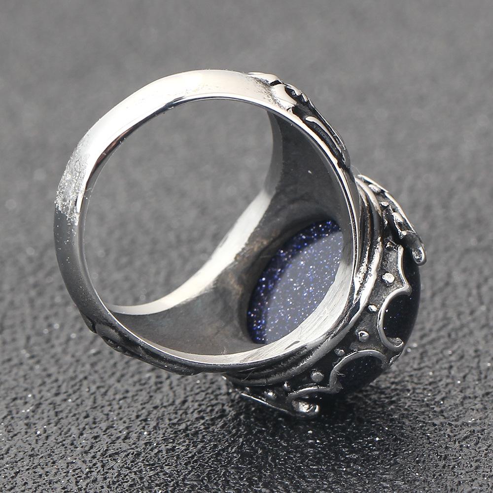 15MM Creative Inlaid Blue Sandstone Stainless Steel Ring for Women