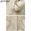 BITCED Fleece-Lined Thickened Down-Filled Cotton Coat for Women - Short Style Autumn/Winter Waist-Defining Design with Large Fur Collar