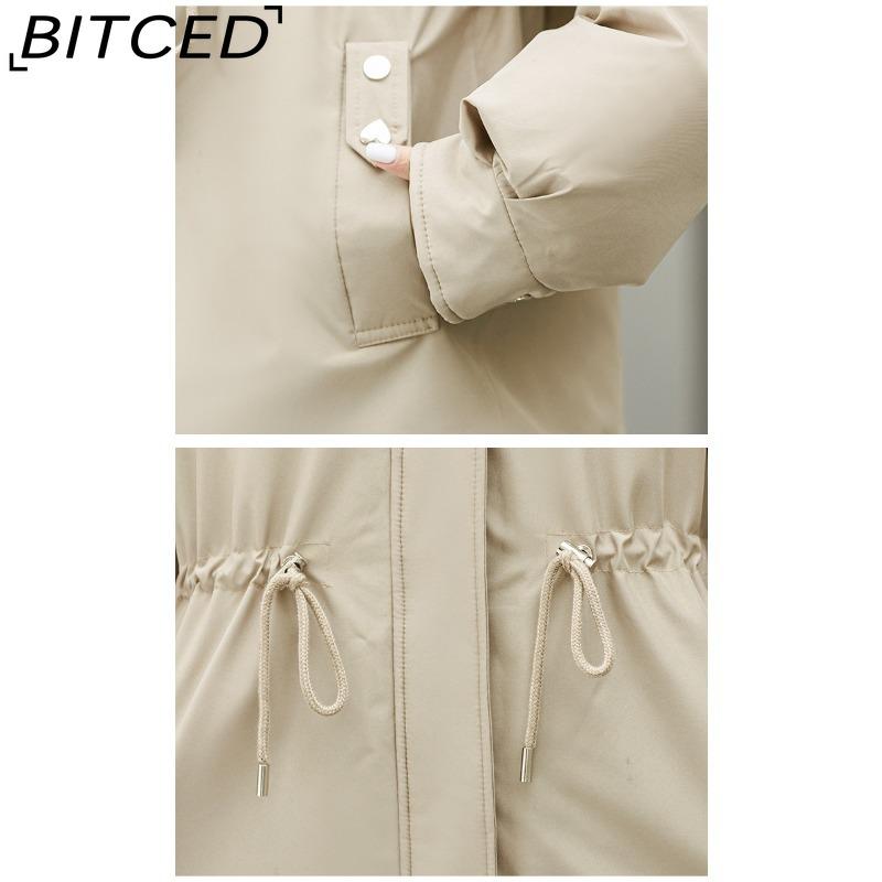 BITCED Fleece-Lined Thickened Down-Filled Cotton Coat for Women - Short Style Autumn/Winter Waist-Defining Design with Large Fur Collar