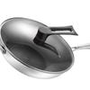 Poêle wok double face en acier inoxydable, nid d'abeille, 3 couches, antiadhésive, facile à nettoyer, pour cuisine, 34 cm (avec couvercle et oreilles)