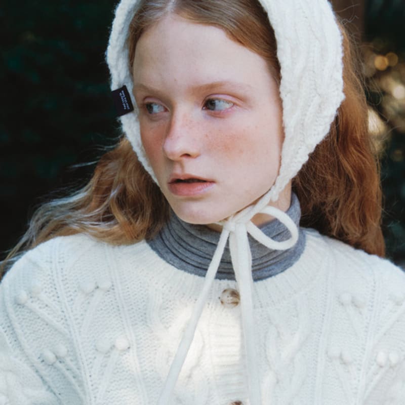 CLUNY [SET] Alpaca Hair Band + Pompom Cable Knit Cardigan - red