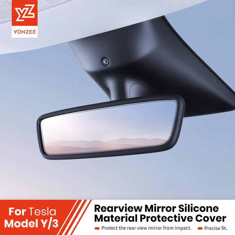 YZ For Tesla Model 3 Y Highland Juniper -2025 Silicone Rear View Mirror Protector Frame Center Console Rearview Cover