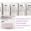 Rotatable Mirror LED Makeup Mirror Brush Set Mini Cosmetic Brushes Pocket Mirror  Dormitory