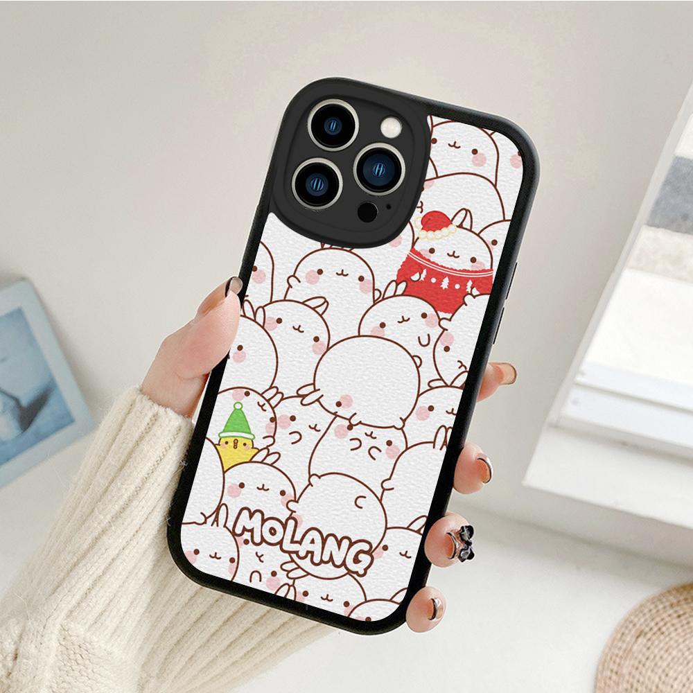 Kawaii Molang Cartoon Anime Cat Phone Case for Iphone 14 13 11 12 Pro MAX 13 12 MiNi 7 8 Plus X XS XR Lambskin Protective Covers