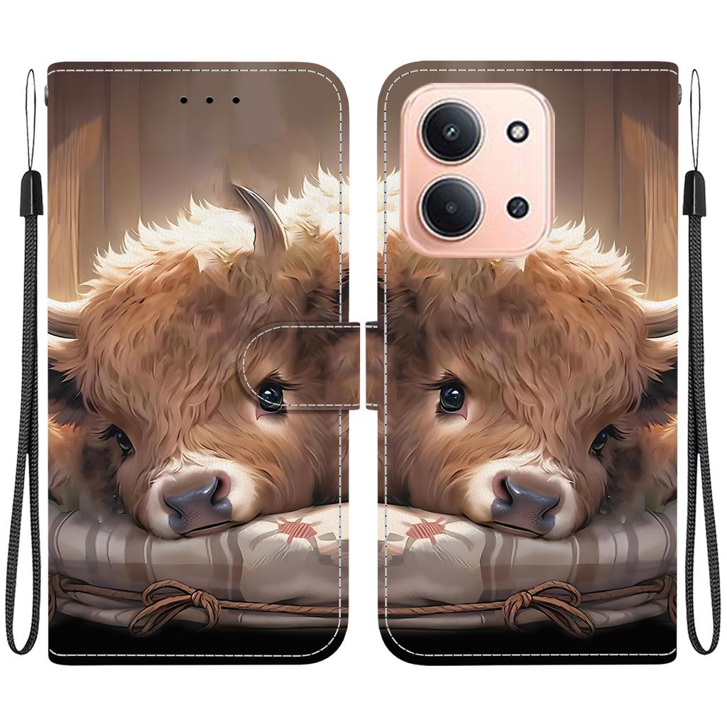 Husă tip flip din piele PU lucrată manual pentru Xiaomi Redmi 15C (4G/5G) Husă Antiderapantă Antishock cu Curea de Mână și Designuri Pisică Inimă/Trandafir