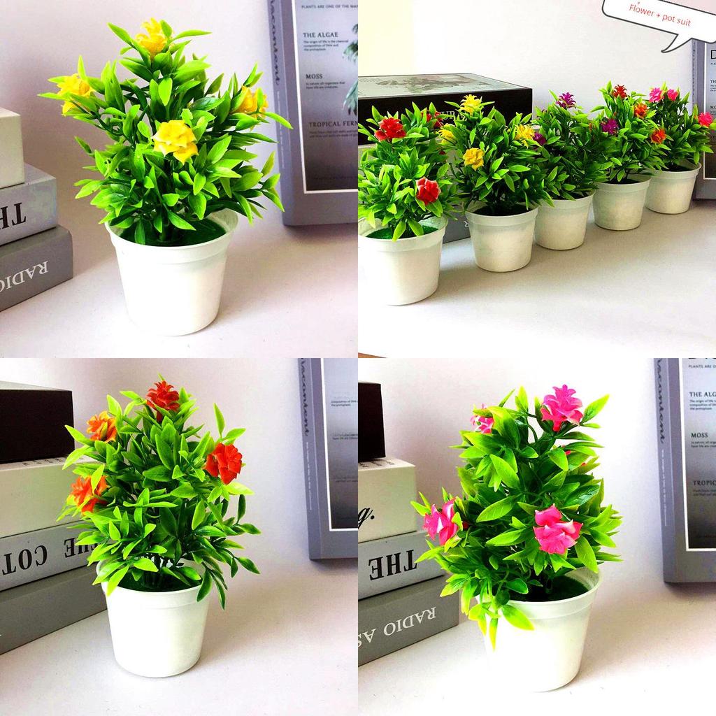 Artificial Rose Miniature Potted Plant With Plastic Construction For Home Decor And Gift
