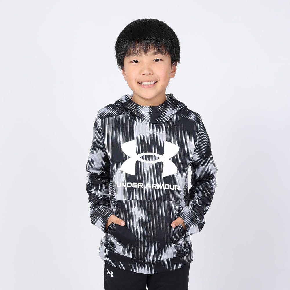 Under Armour UA ARMOUR FLEECE PRINTED BIG LOGO HOODIE Black White YLG