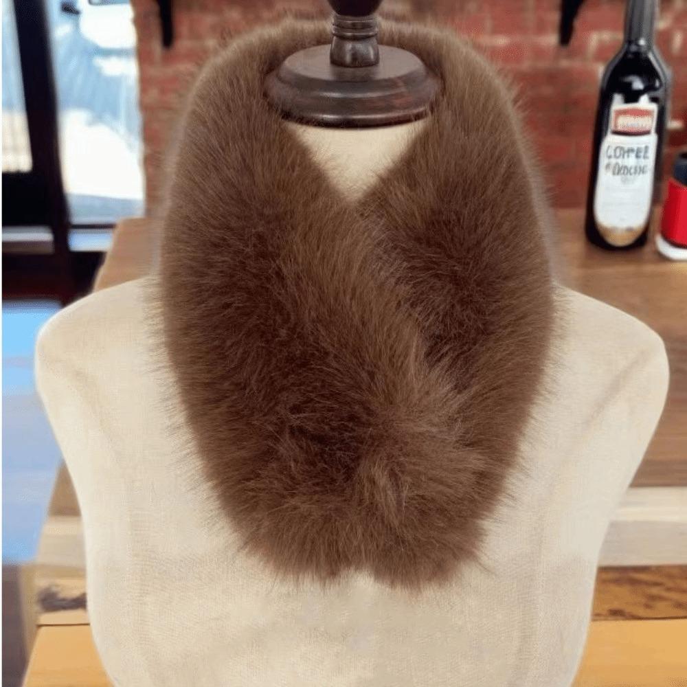 Windproof Faux Fox Fur Neck Warmer Plush Fur Collar Trim Double Sided Scarf Coat Collar Decor