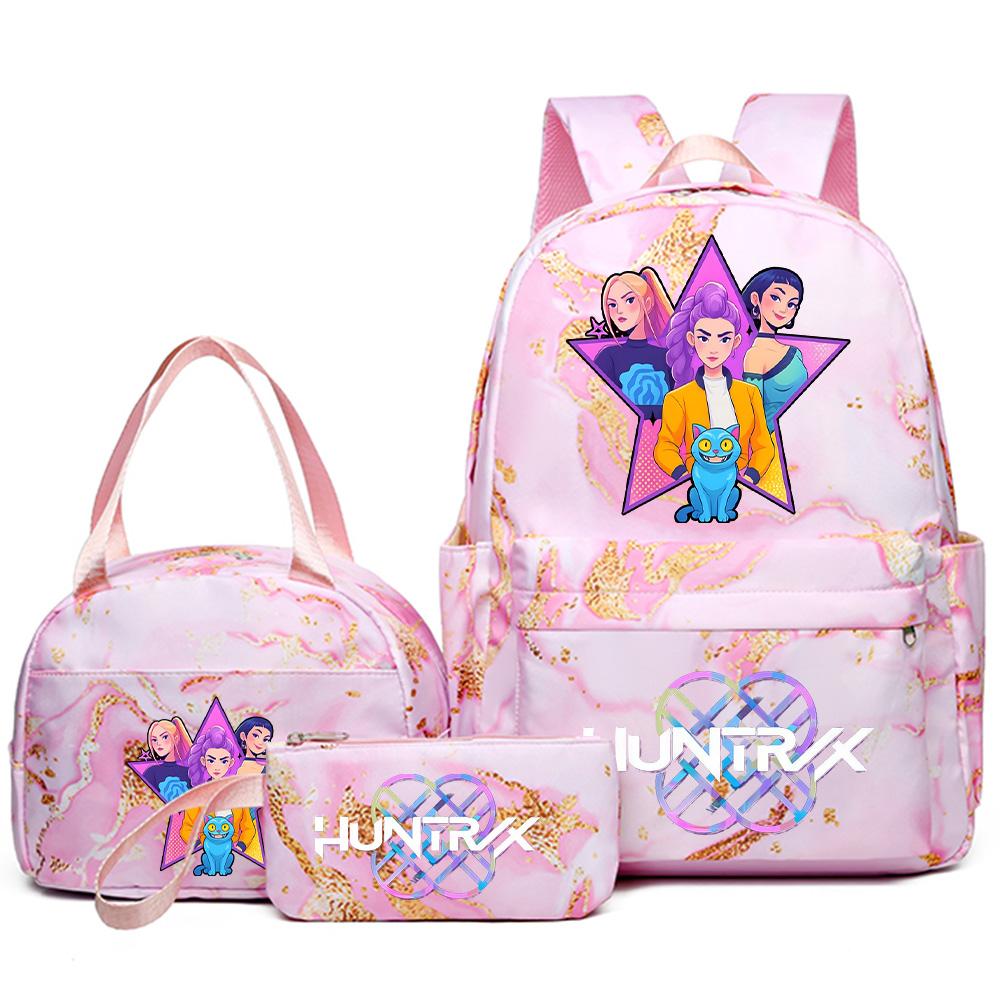 3Pcs/set Anime K-Pop Demon Hunters Printed Backpack Handbag Pencil Case for Teenager Student Bookbag Schoolbag Women Large Capacity Waterproof Bag