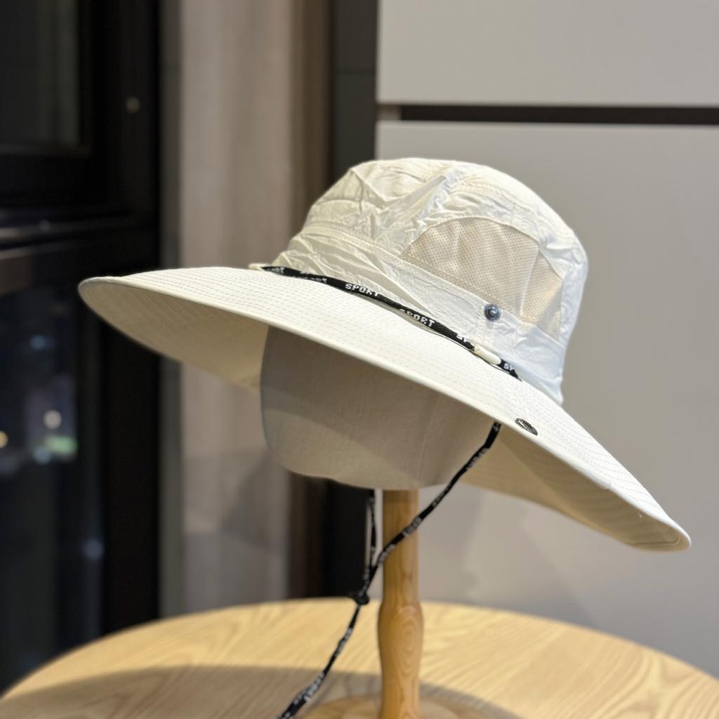 Spring and Summer Outdoor Drawstring Sun Protection Hat for Men and Women, Mesh Breathable Fisherman Hat for Travel, Hiking, Fishing, and