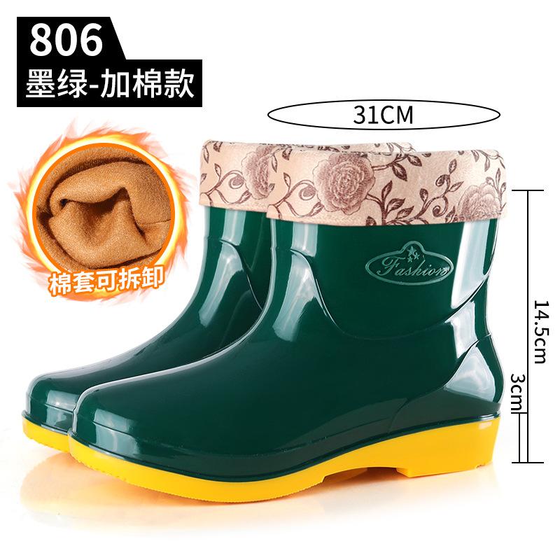 Four Seasons Short Barrel Rain Women's Water Shoes Fashion Red Rain Shoes Kitchen Canteen Mom Cleaning Non-slip Rubber Shoes Rain Boots