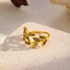 European and American Ins Style Fashion Inlaid Shell Leaf Ring Women's Personality High Sense Temperament Titanium Steel Gold-plated Open Ring