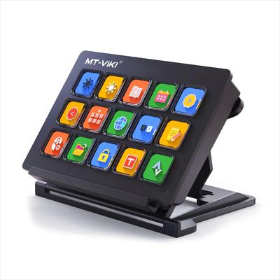 Stream Controller Deck with 3 Sticker Stream Dock with 15 Customizable LCD Trigger Actions for OBS and for MT-VIKI Skins, Keys, Studio, Streamlabs,