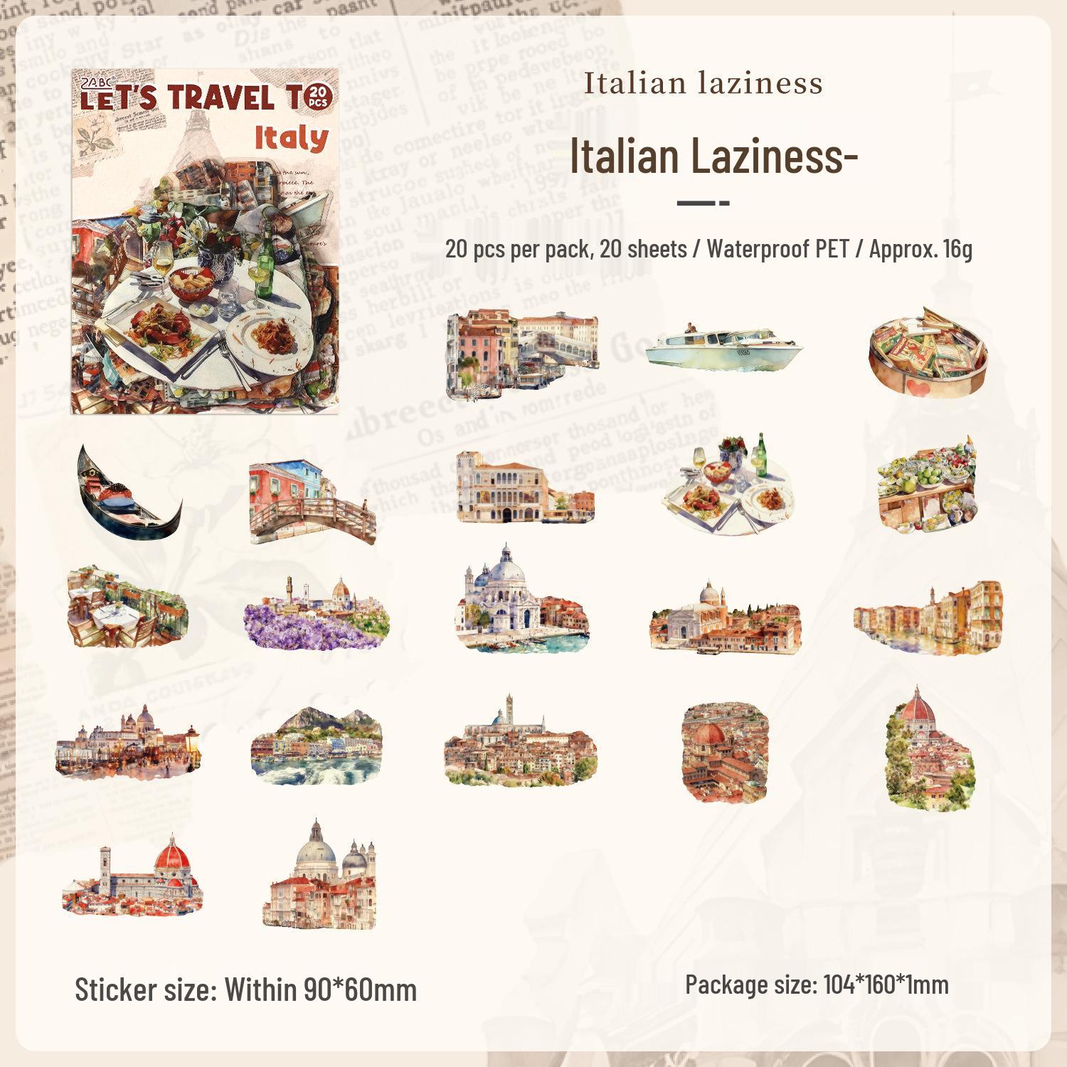 ZABC Cross-border PET Sticker Pack: Travelogue Series, 8 Styles, 20 Sheets, World Travel DIY Theme