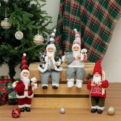 12inch Sitting Position Santa Ornament For Christmas Homes Decors Child Safe Plastic Fabric Blend