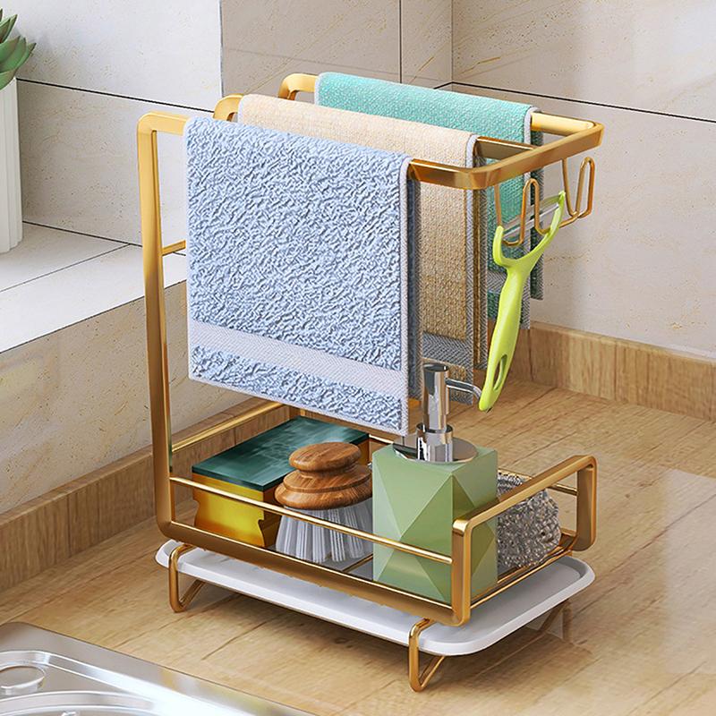 Kitchen Drain Rack Organizer Kitchen Sink Utensils Holder Drainer Storage Shelf Sponge Dishcloth Towel Rack